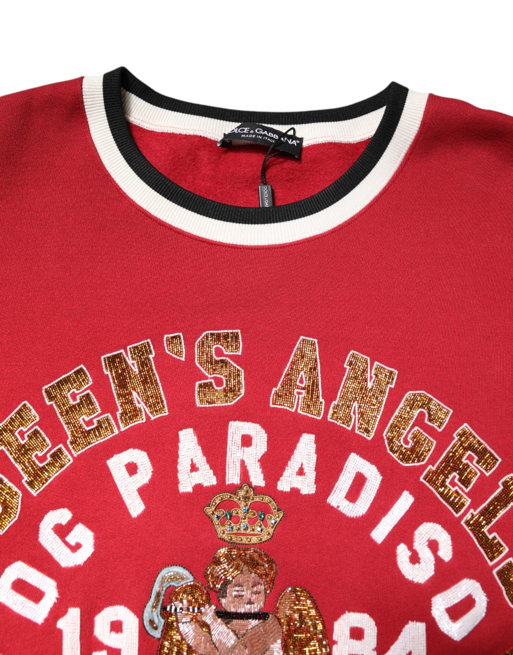 Dolce & Gabbana Red Sequin Knit Pullover Sweatshirt Sweater Dolce & Gabbana