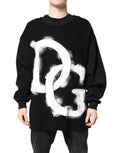 Dolce & Gabbana Black Cotton Logo Print Men Pullover Sweater - Eljoys Fashion 