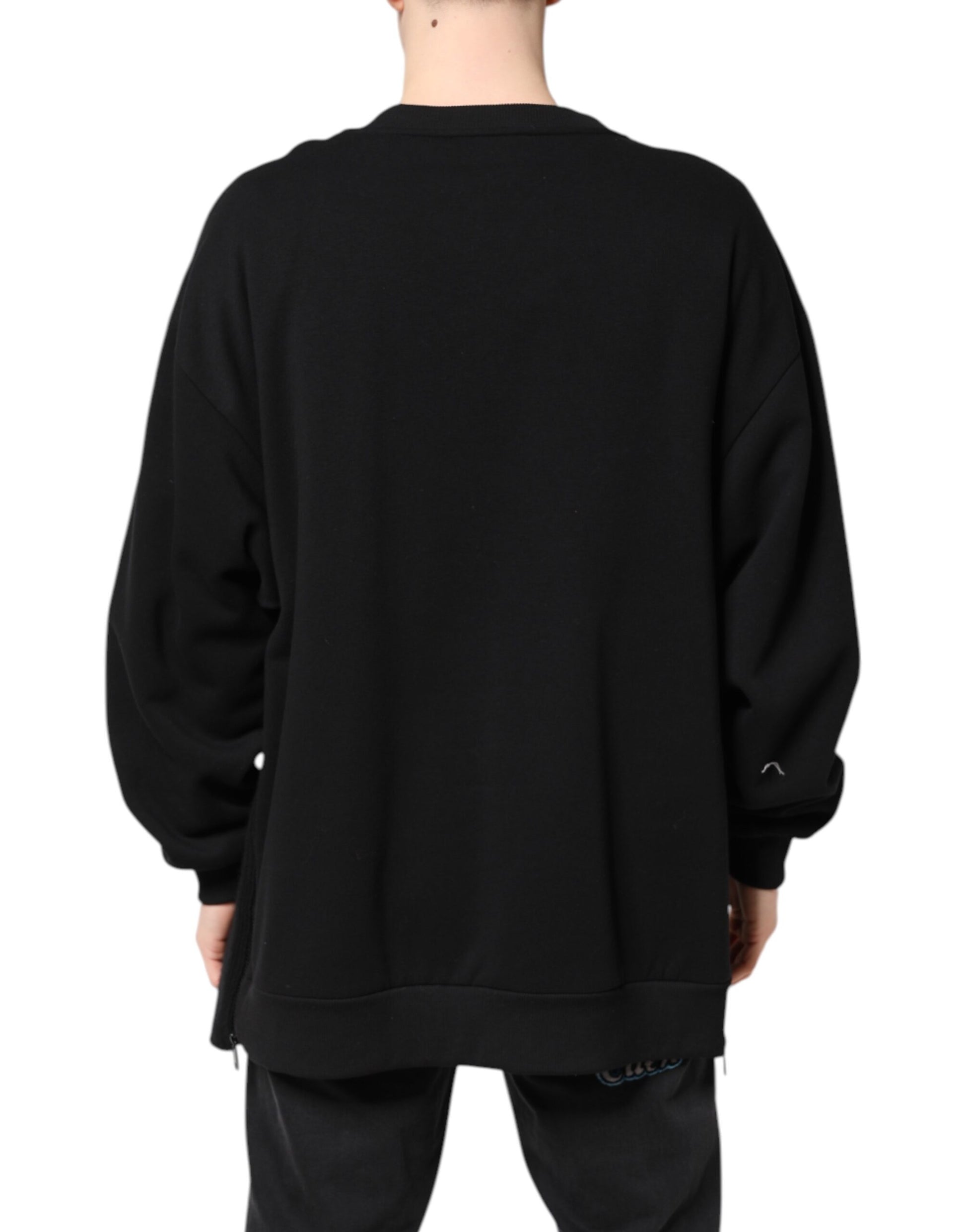 Dolce & Gabbana Black Cotton Logo Print Men Pullover Sweater Dolce & Gabbana