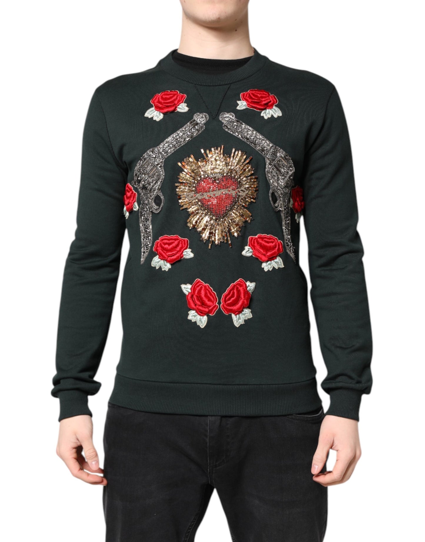 Dolce & Gabbana Black Sequined Embellished Pullover Sweater Dolce & Gabbana