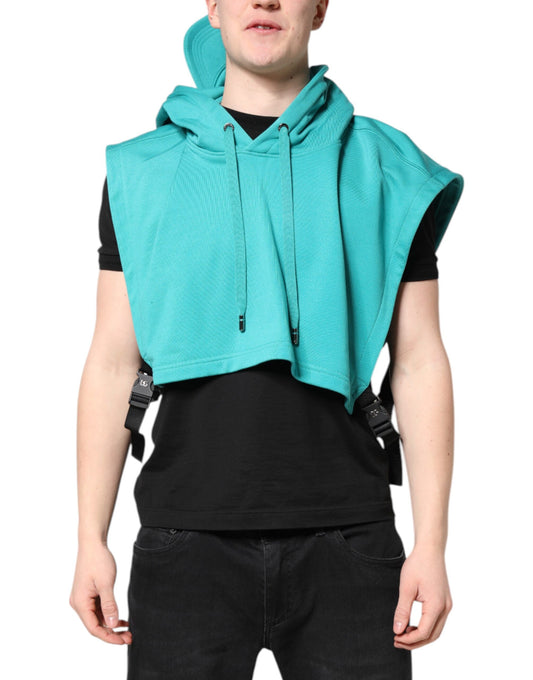 Dolce & Gabbana Green Cotton Hooded Men Sportswear Vest Sweater Dolce & Gabbana