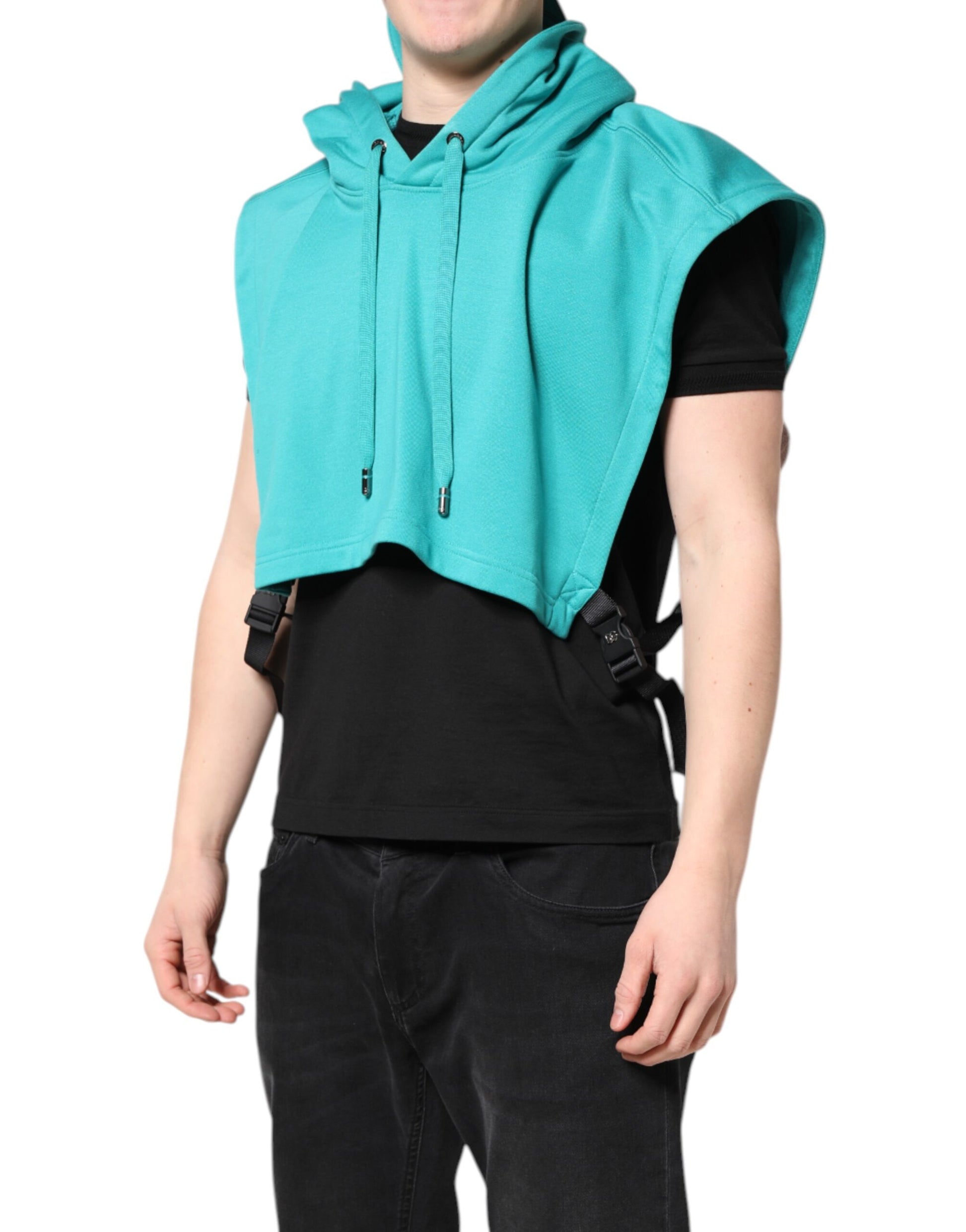 Dolce & Gabbana Green Cotton Hooded Men Sportswear Vest Sweater Dolce & Gabbana