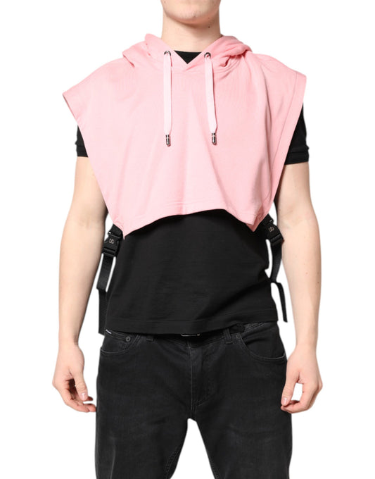 Dolce & Gabbana Pink Cotton Hooded Men Sportswear Vest Sweater Dolce & Gabbana