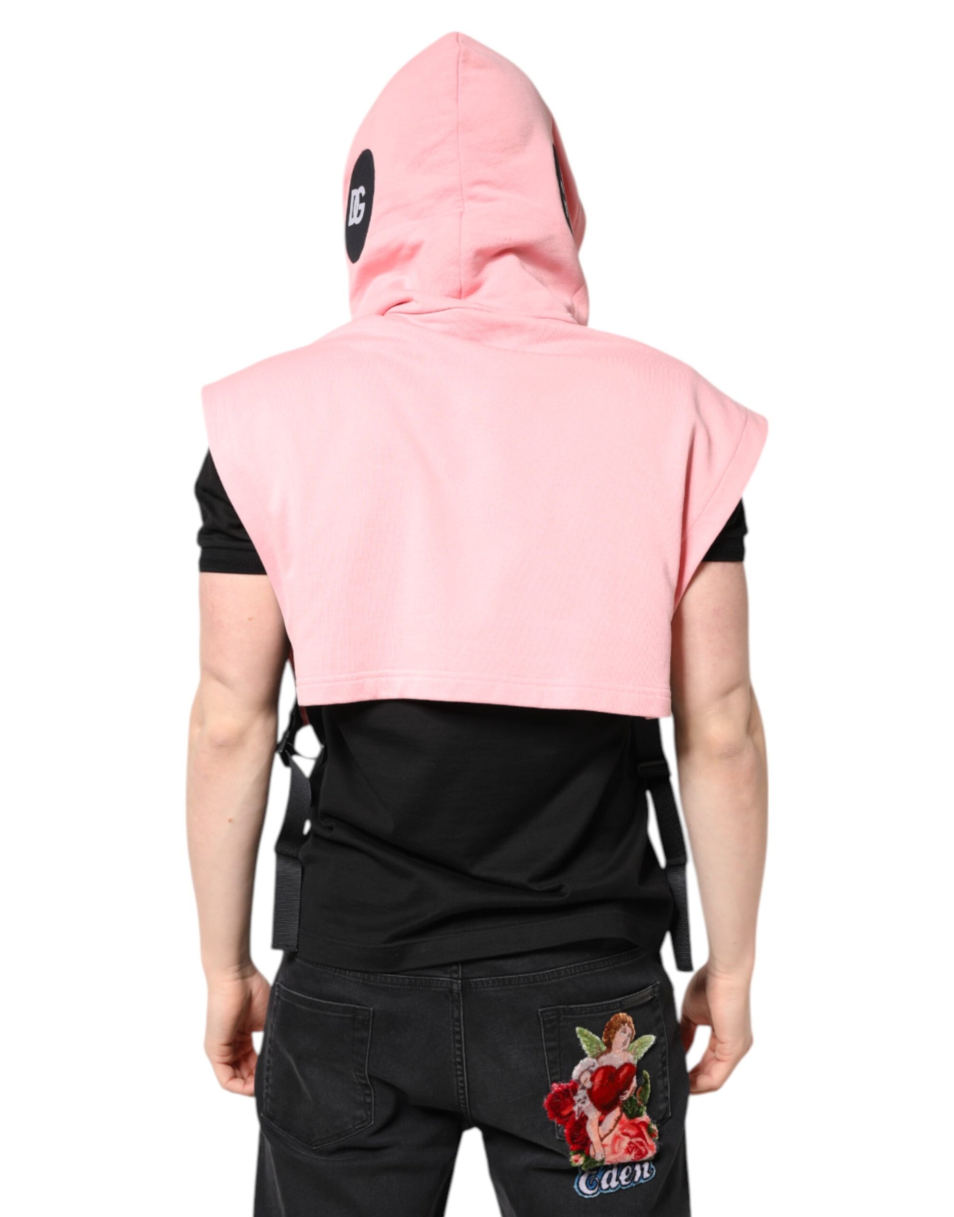 Dolce & Gabbana Pink Cotton Hooded Men Sportswear Vest Sweater Dolce & Gabbana