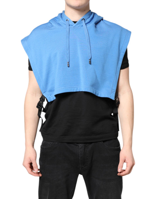Dolce & Gabbana Blue Cotton Hooded Men Sportswear Vest Sweater Dolce & Gabbana