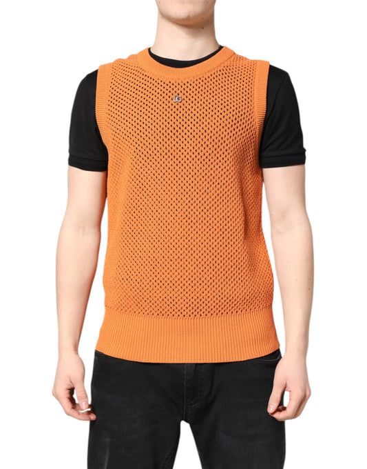 Dolce & Gabbana Orange Cashmere Round Neck Sleeveless T-shirt Dolce & Gabbana