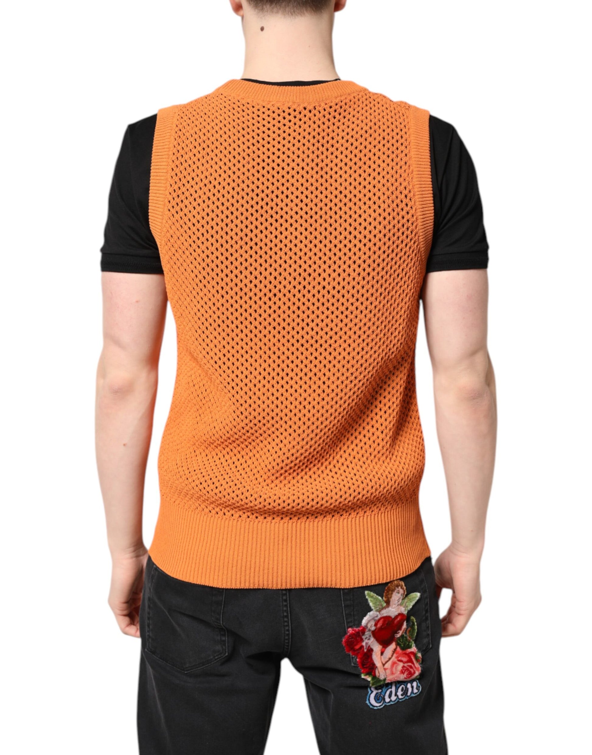 Dolce & Gabbana Orange Cashmere Round Neck Sleeveless T-shirt Dolce & Gabbana