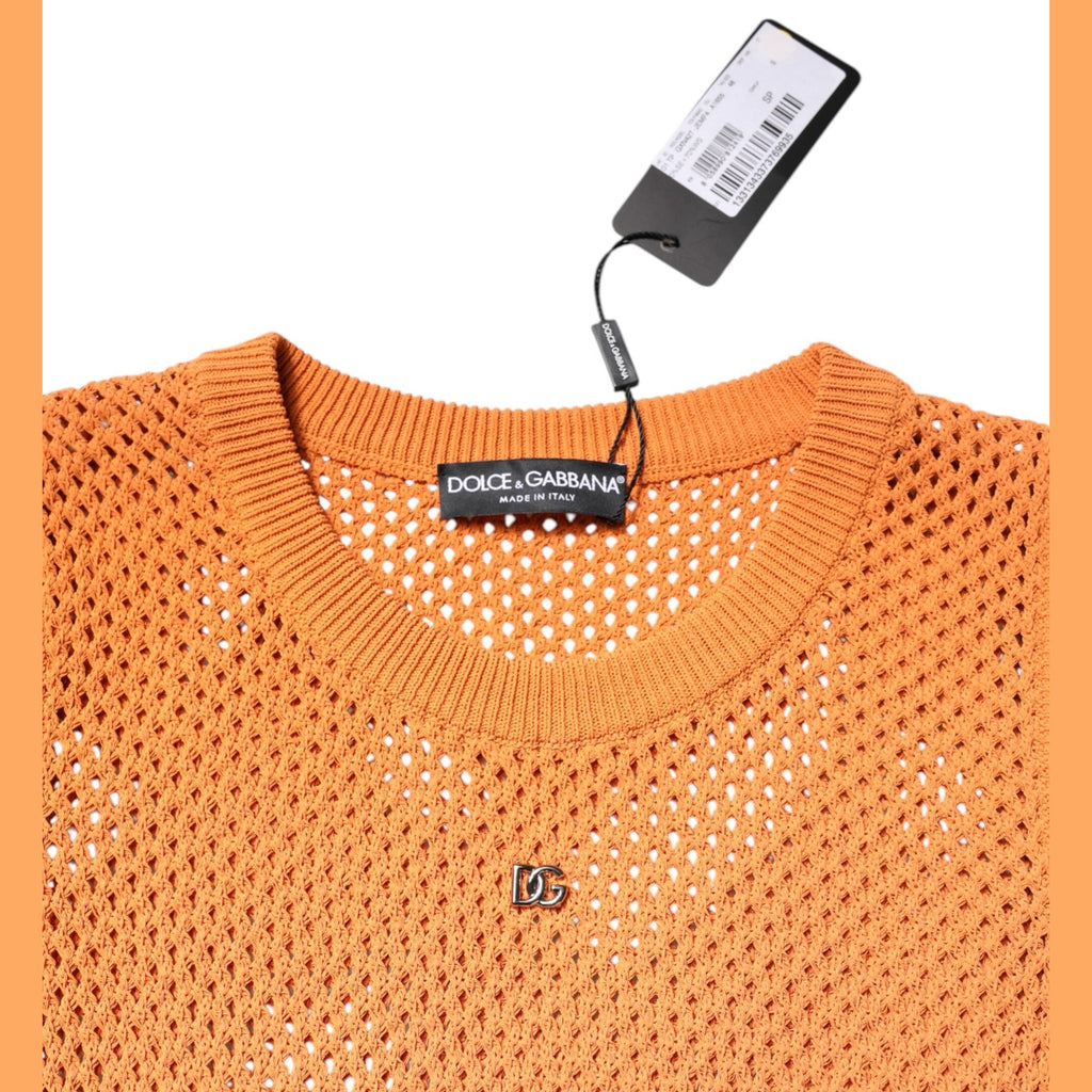 Dolce & Gabbana Orange Cashmere Round Neck Sleeveless T-shirt