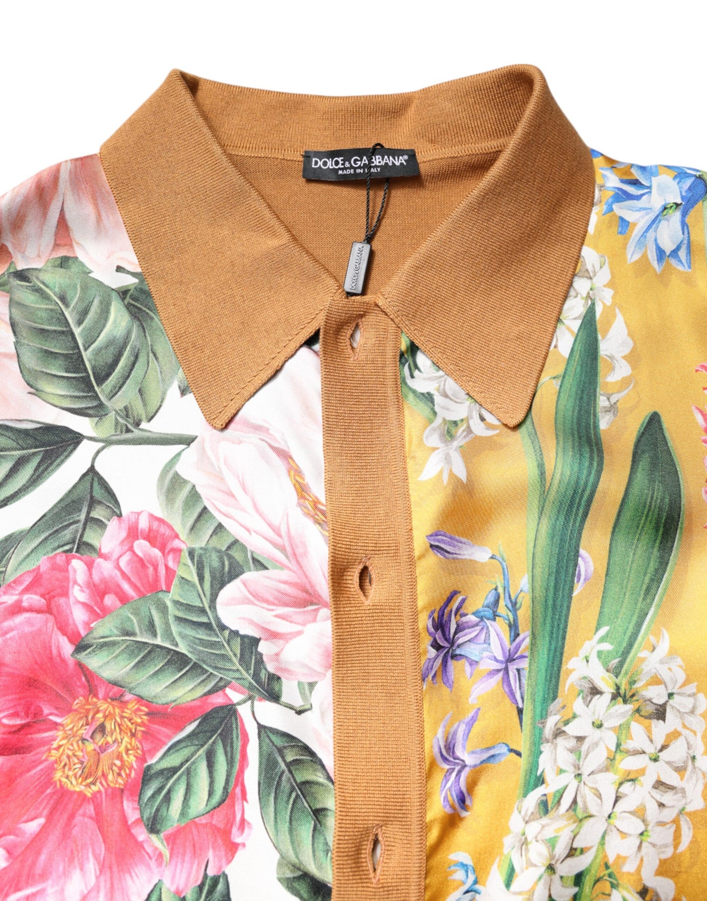 Dolce & Gabbana Brown Floral Collared Short Sleeve T-shirt Dolce & Gabbana
