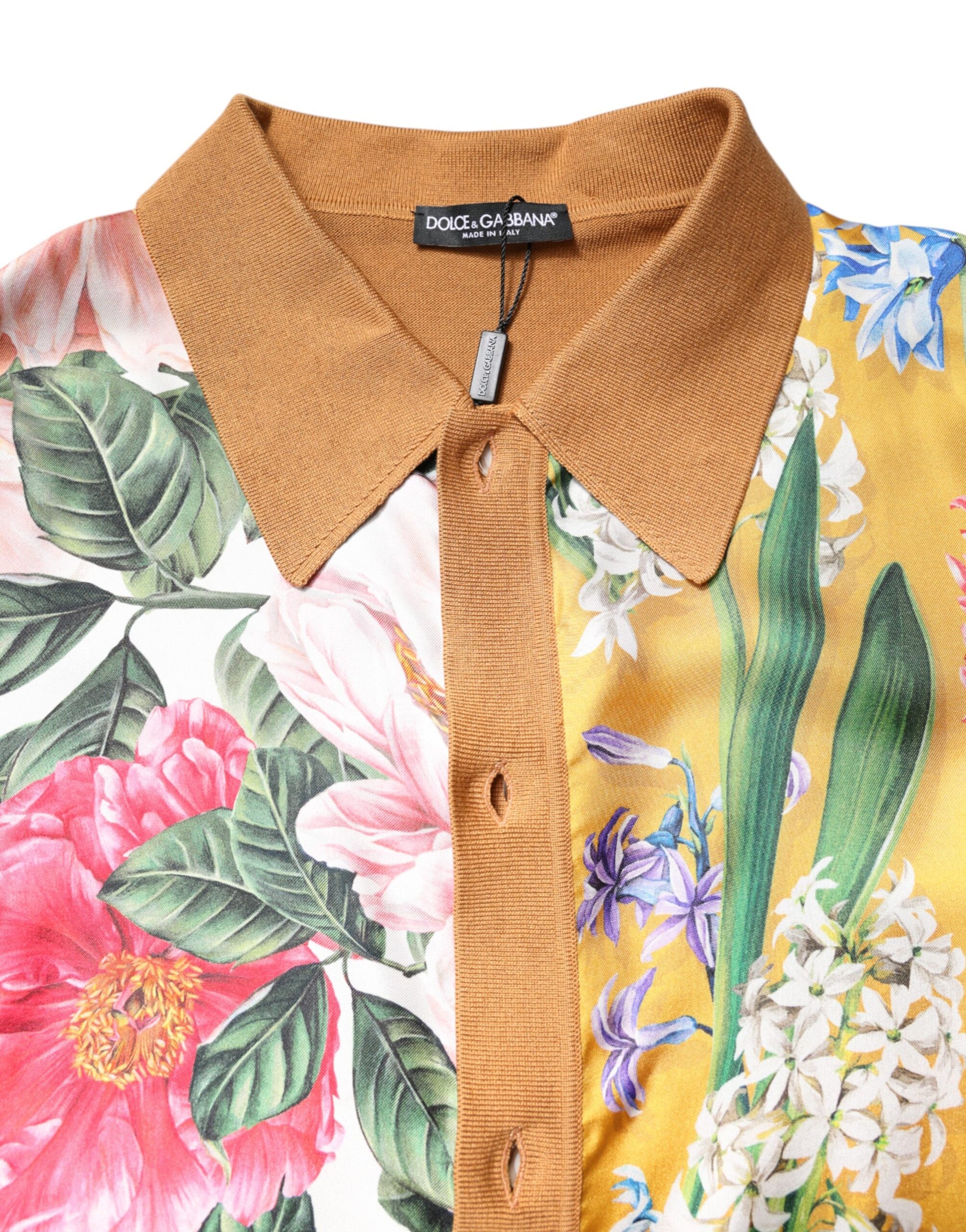 Dolce & Gabbana Brown Floral Collared Short Sleeve T-shirt Dolce & Gabbana