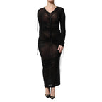 Dolce & Gabbana Black Mesh Trim Bodycon Long Sheath Dress