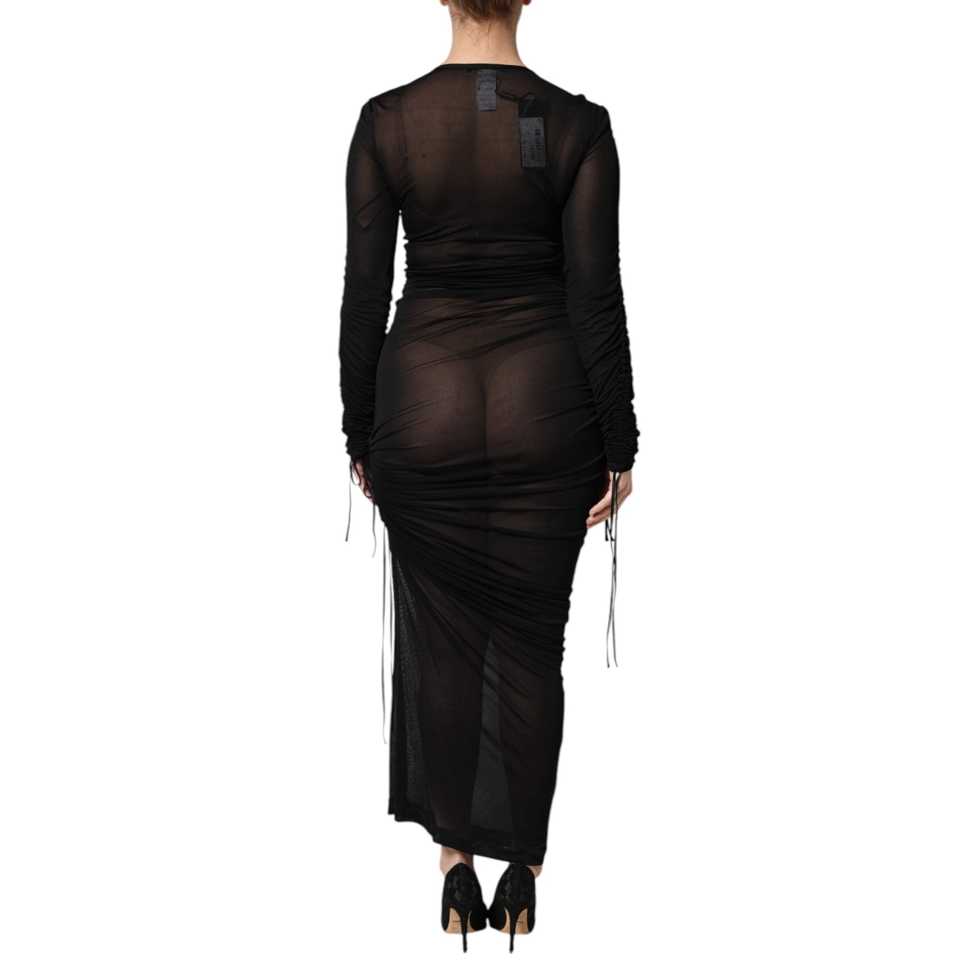 Dolce & Gabbana Black Mesh Trim Bodycon Long Sheath Dress Dolce & Gabbana