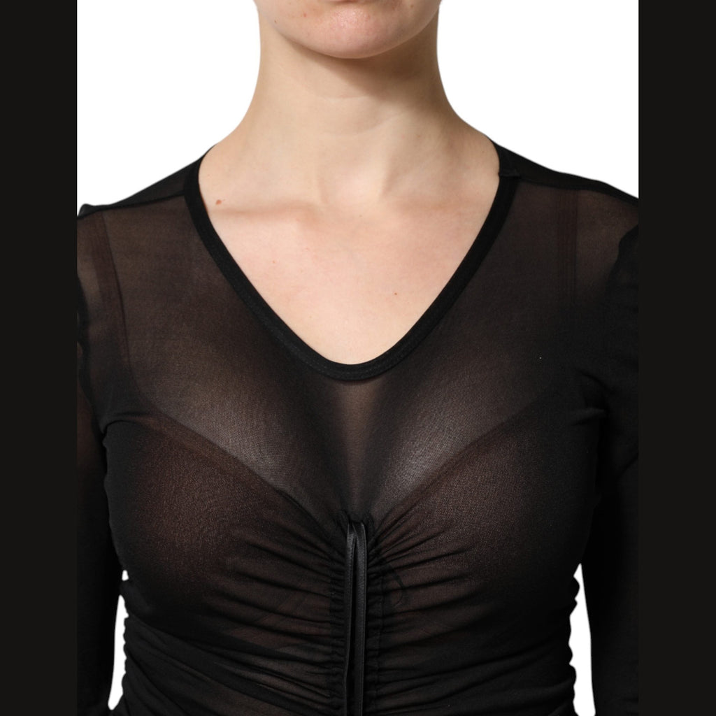 Dolce & Gabbana Black Mesh Trim Bodycon Long Sheath Dress