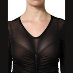 Dolce & Gabbana Black Mesh Trim Bodycon Long Sheath Dress