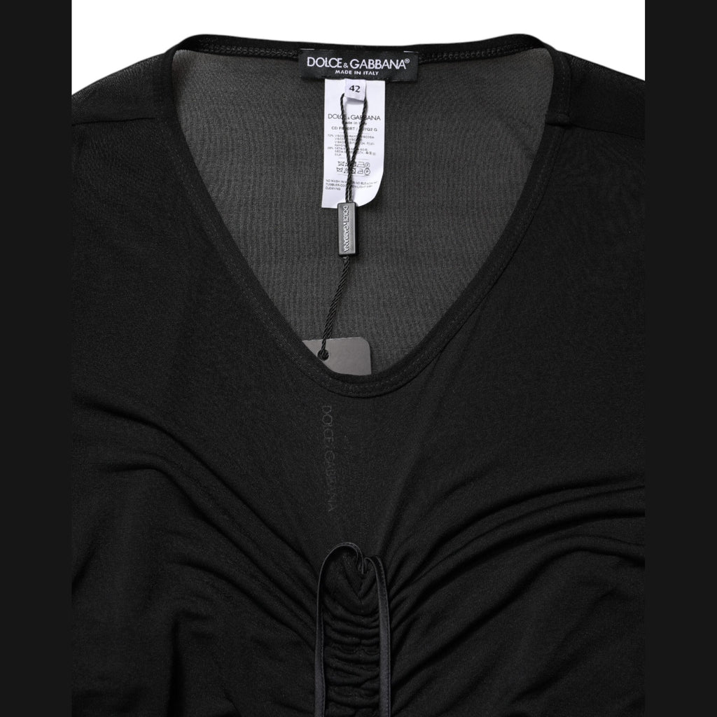 Dolce & Gabbana Black Mesh Trim Bodycon Long Sheath Dress