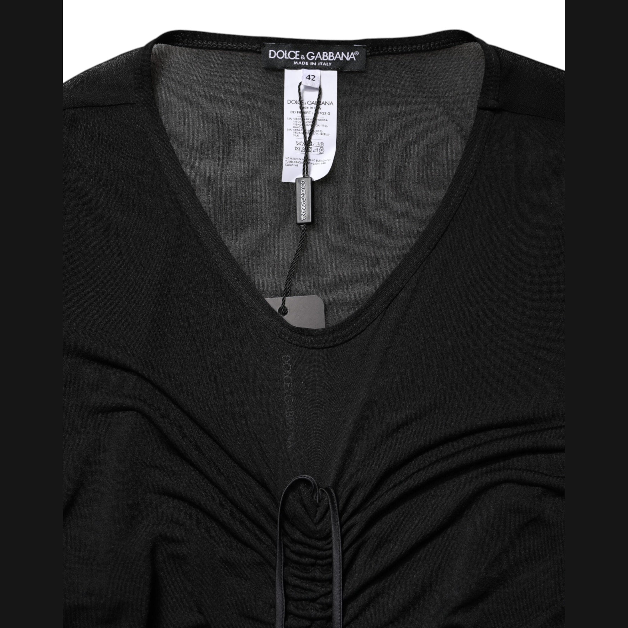 Dolce & Gabbana Black Mesh Trim Bodycon Long Sheath Dress