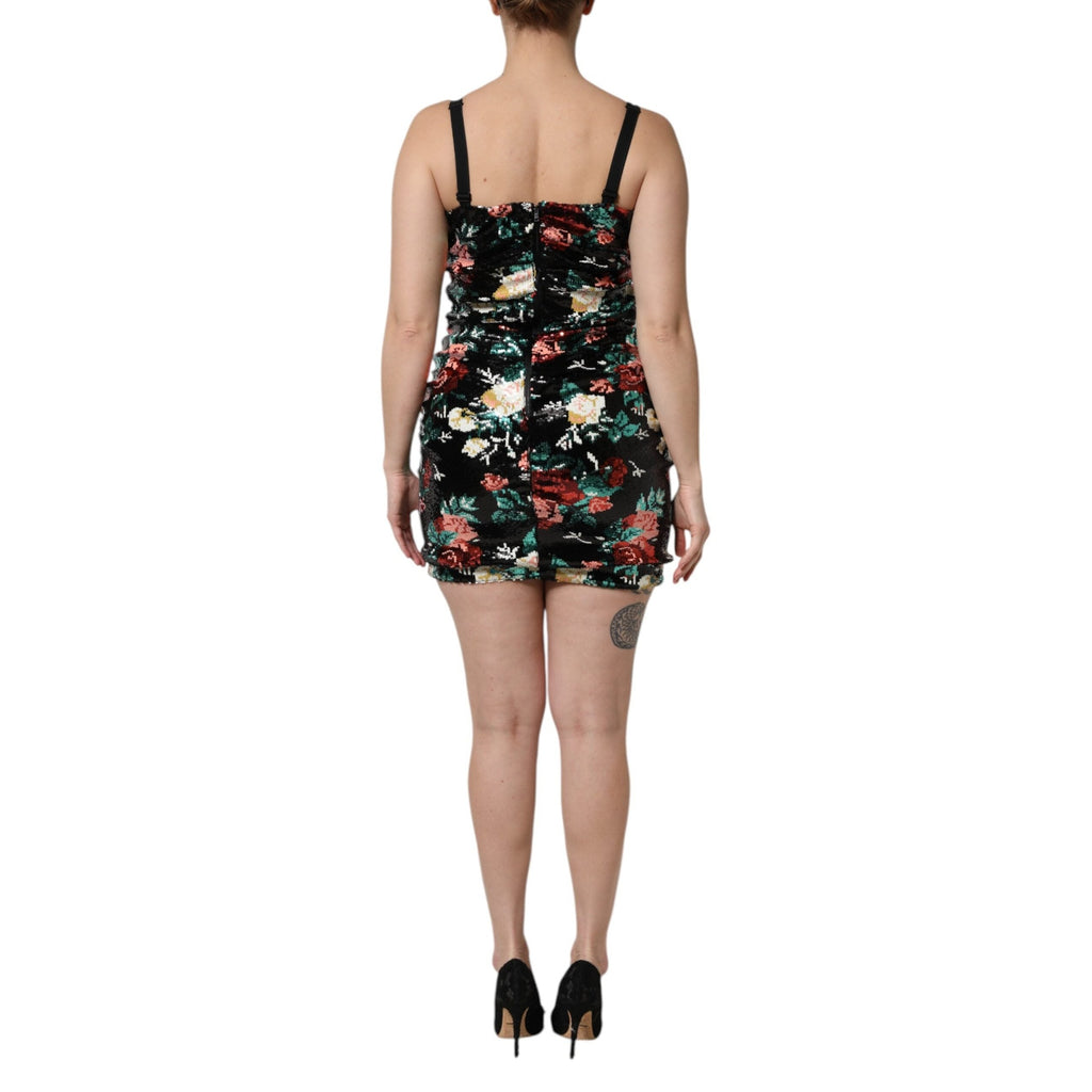 Dolce & Gabbana Black Floral Sequin Sleeveless Sheath Dress