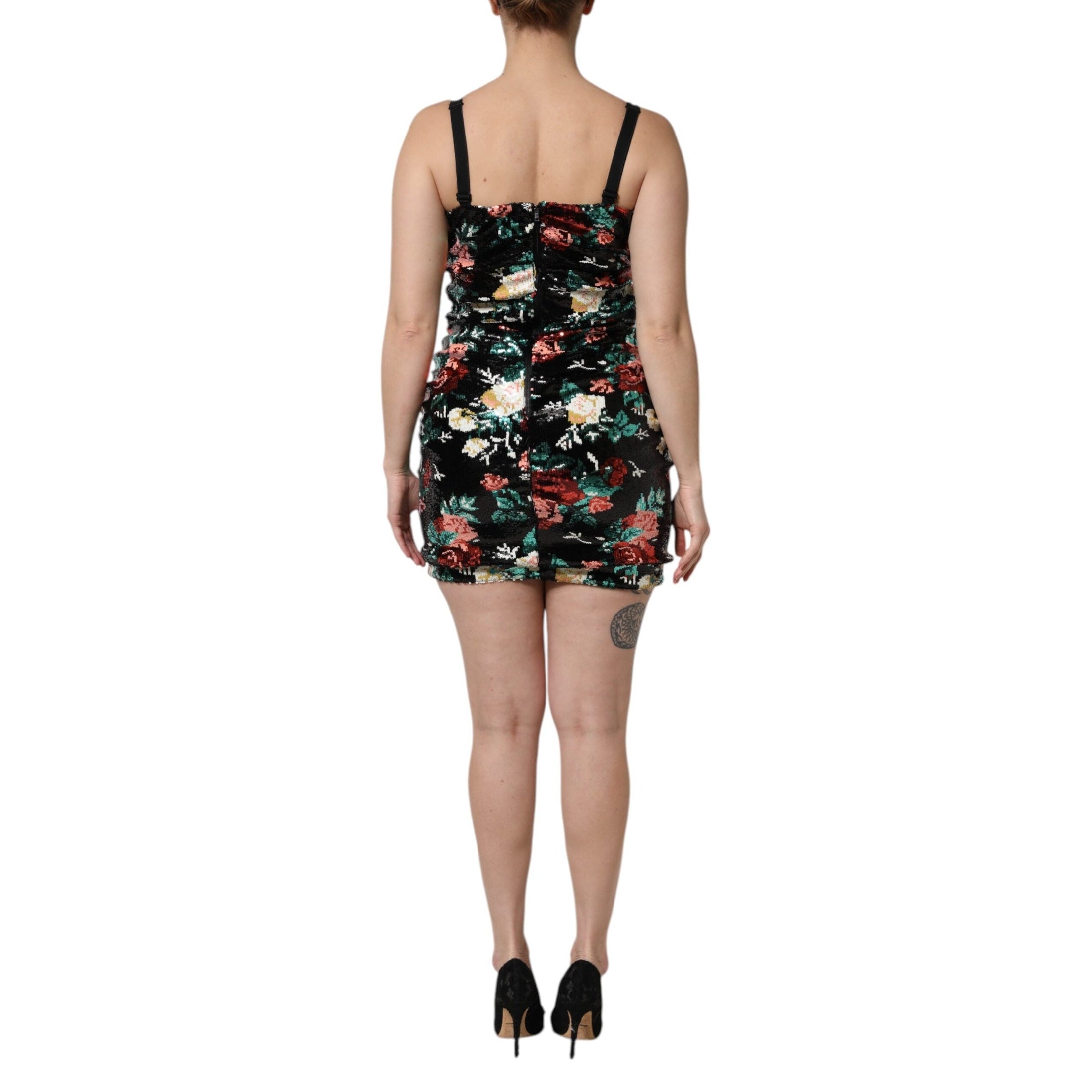 Dolce & Gabbana Black Floral Sequin Sleeveless Sheath Dress
