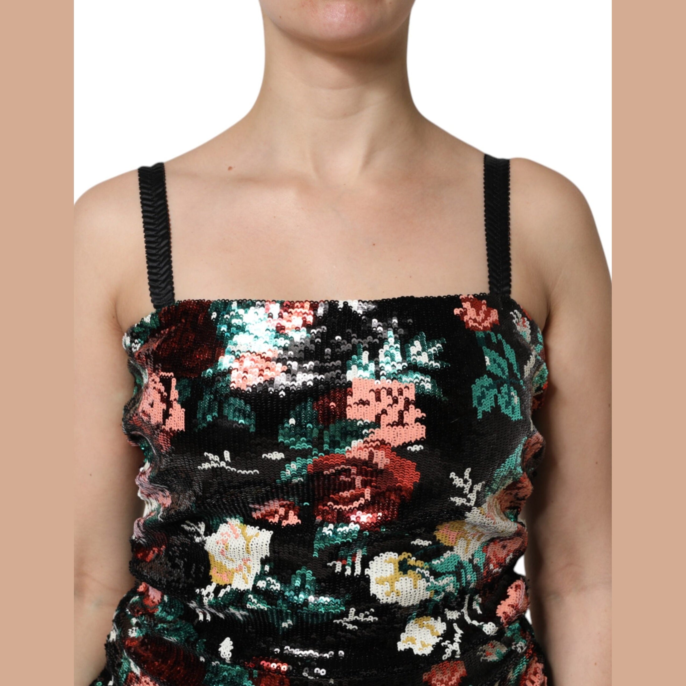 Dolce & Gabbana Black Floral Sequin Sleeveless Sheath Dress