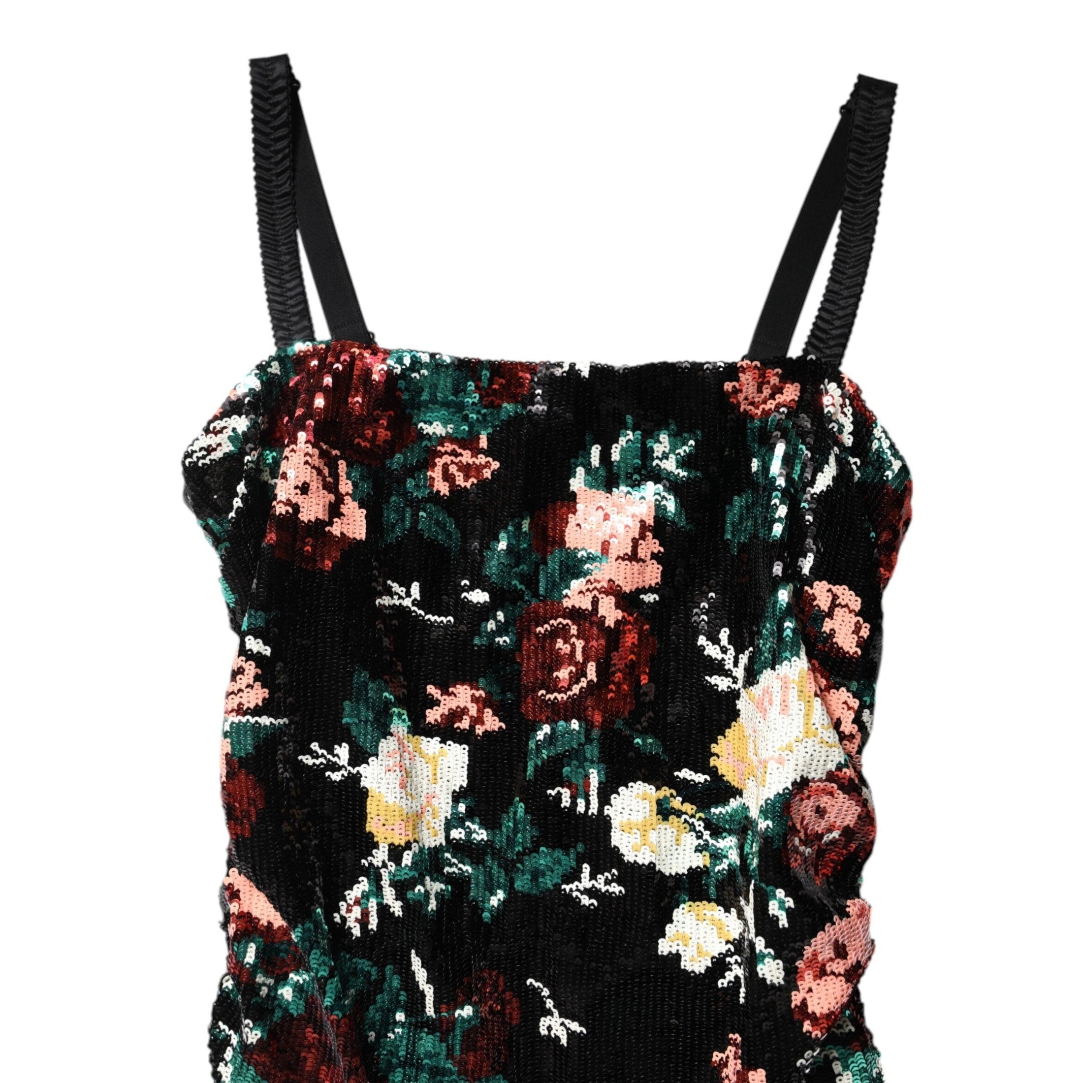 Dolce & Gabbana Black Floral Sequin Sleeveless Sheath Dress