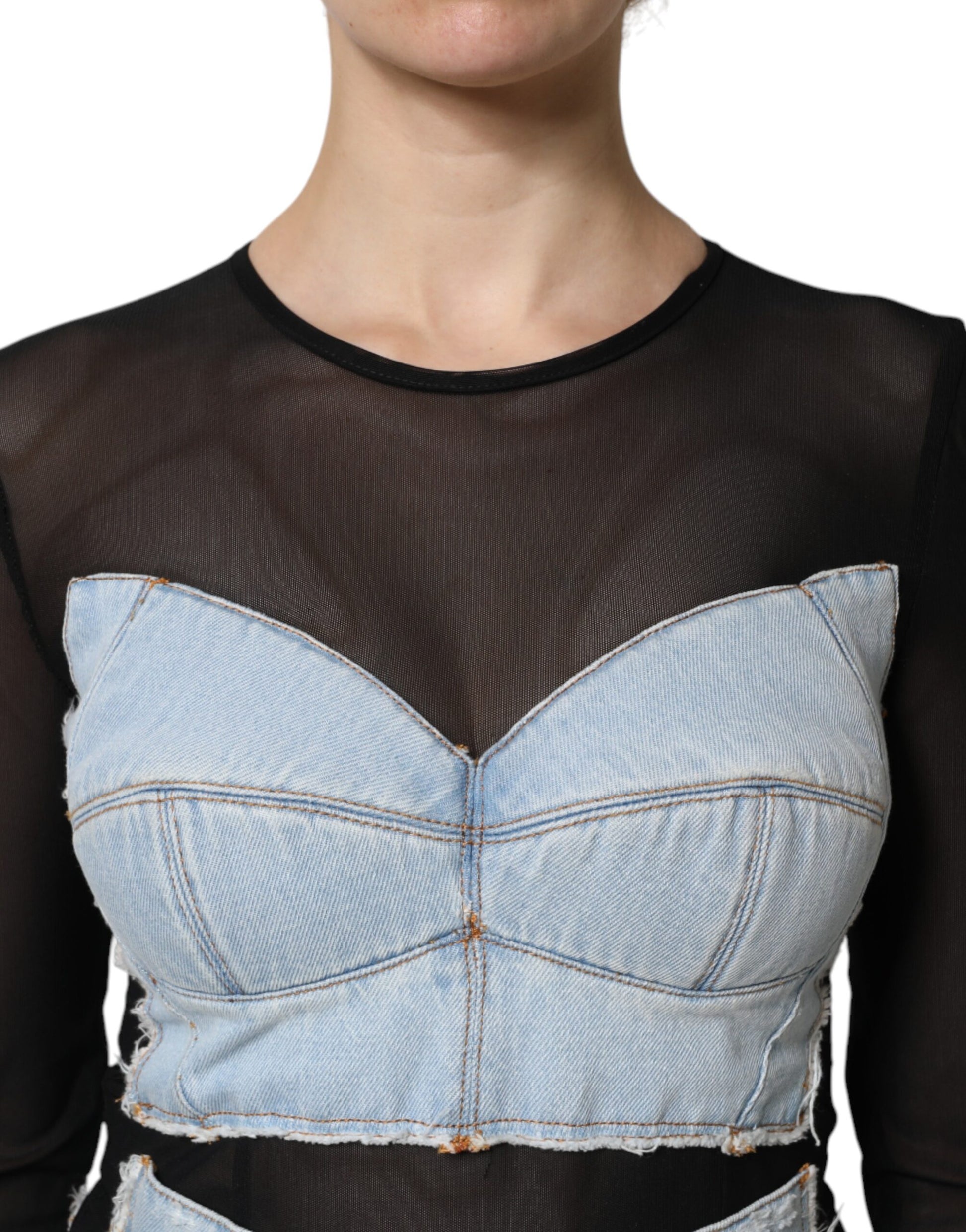 Dolce & Gabbana Black Blue Long Sleeves Denim Mini Dress Dolce & Gabbana