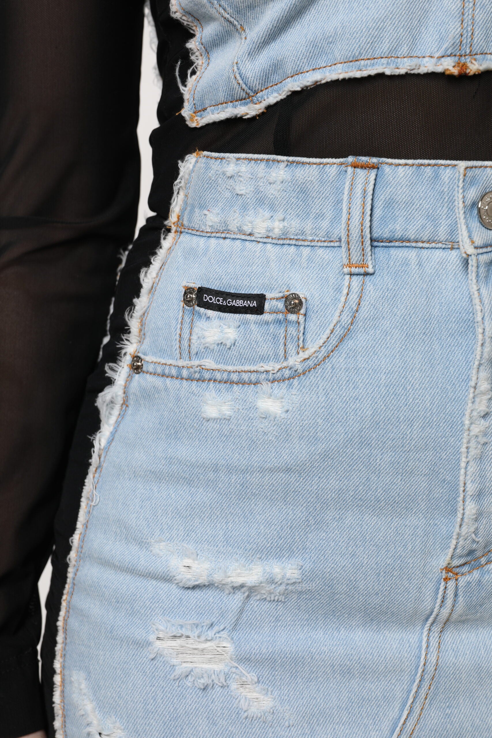 Dolce & Gabbana Black Blue Long Sleeves Denim Mini Dress Dolce & Gabbana