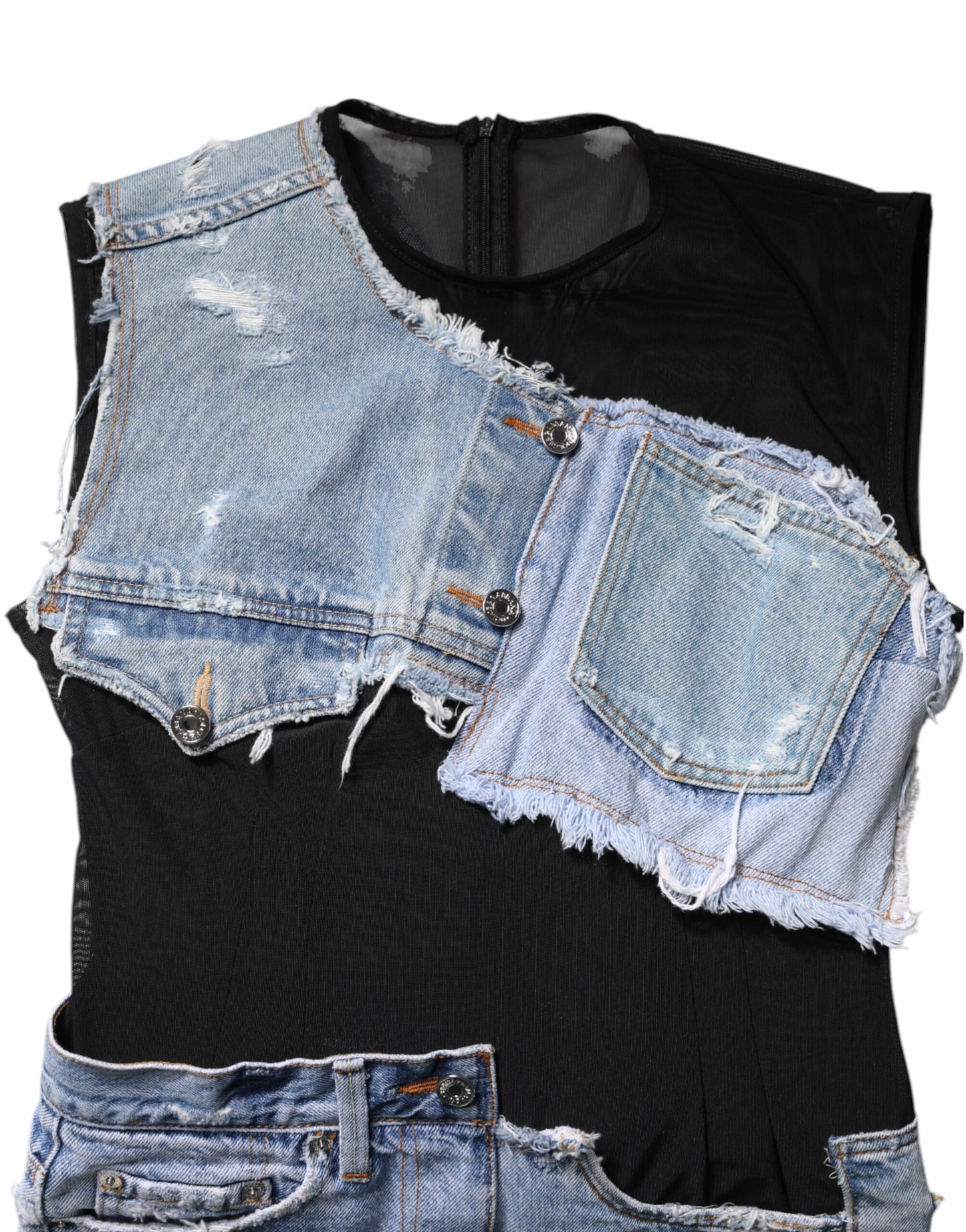 Dolce & Gabbana Black Blue Sleeveless Denim Mini Dress Dolce & Gabbana