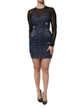 Dolce & Gabbana Black Blue Long Sleeves Denim Mini Dress - Eljoys Fashion 