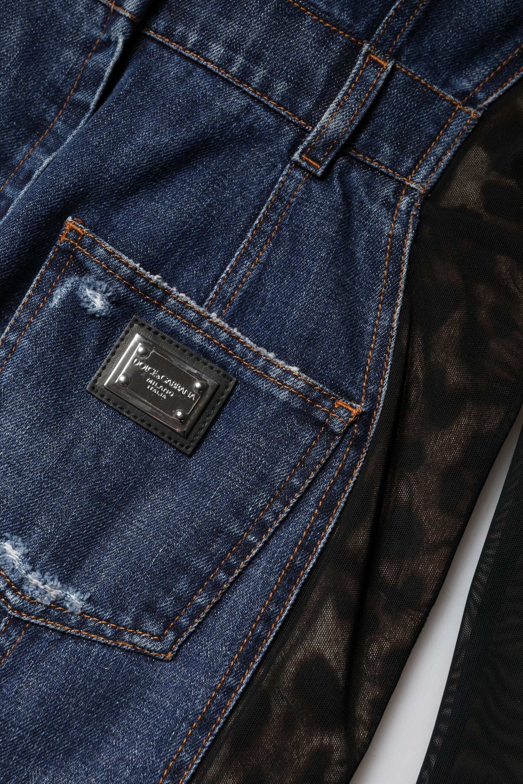 Dolce & Gabbana Black Blue Long Sleeves Denim Mini Dress Dolce & Gabbana