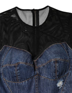 Dolce & Gabbana Black Blue Long Sleeves Denim Mini Dress - Eljoys Fashion 