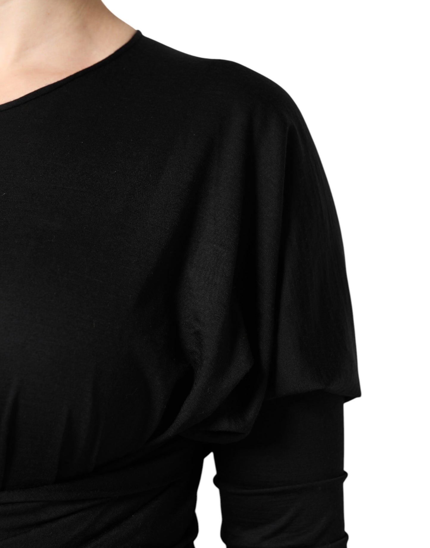 Dolce & Gabbana Black Wool Long Sleeves Sheath Midi Dress Dolce & Gabbana