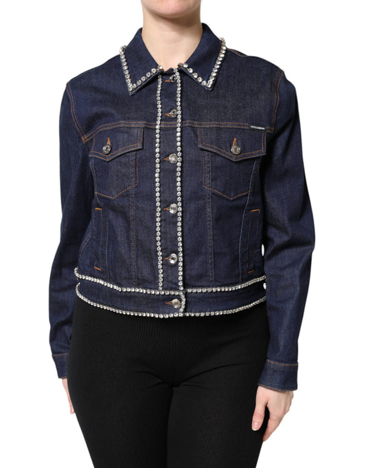 Dolce & Gabbana Blue Denim Cotton Crystal Embellished Jacket Dolce & Gabbana