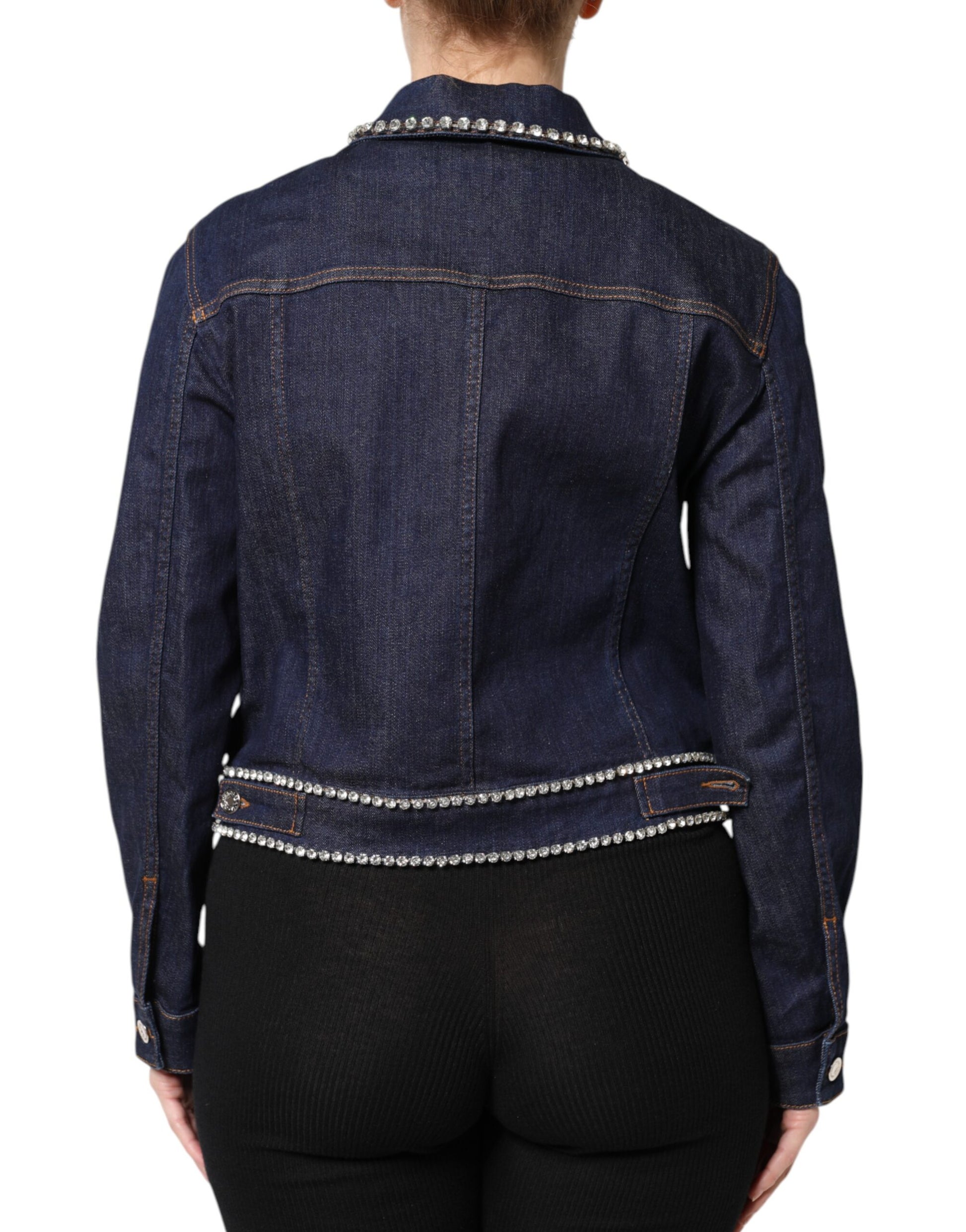 Dolce & Gabbana Blue Denim Cotton Crystal Embellished Jacket Dolce & Gabbana