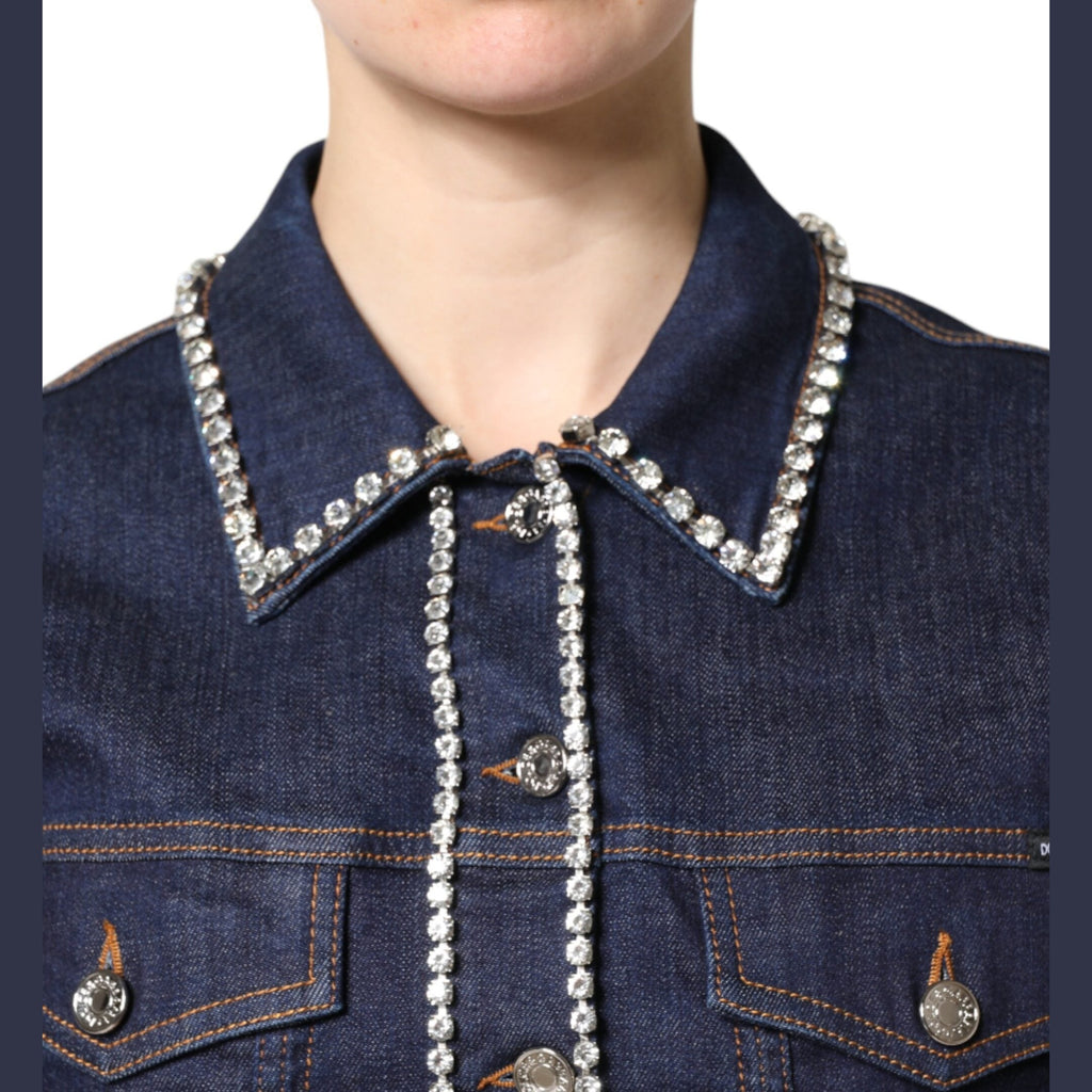Dolce & Gabbana Blue Denim Cotton Crystal Embellished Jacket