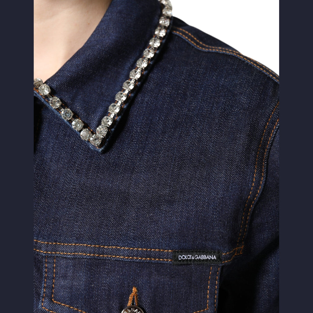 Dolce & Gabbana Blue Denim Cotton Crystal Embellished Jacket
