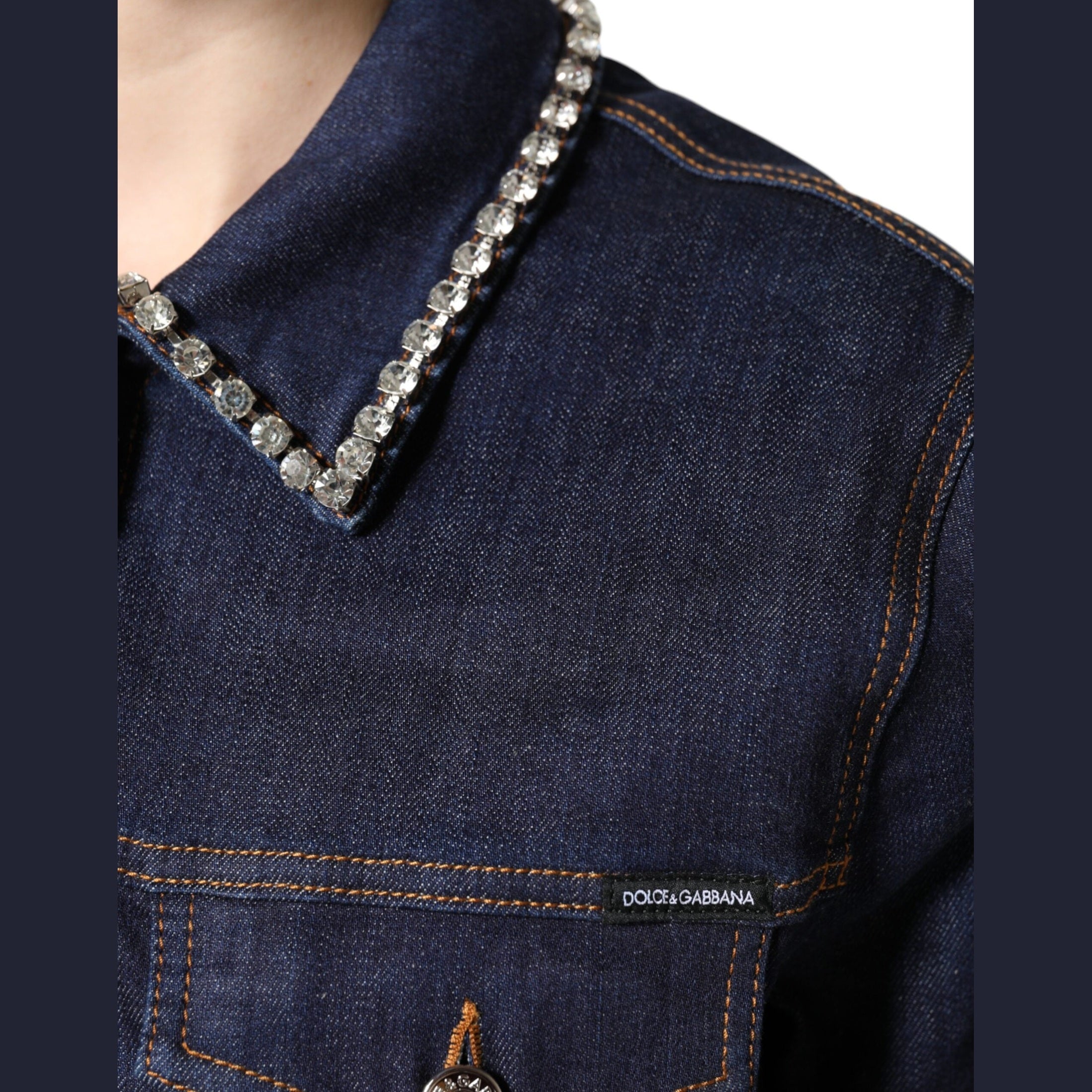 Dolce & Gabbana Blue Denim Cotton Crystal Embellished Jacket