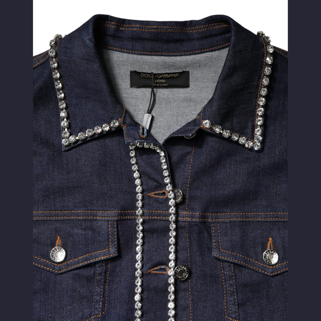 Dolce & Gabbana Blue Denim Cotton Crystal Embellished Jacket