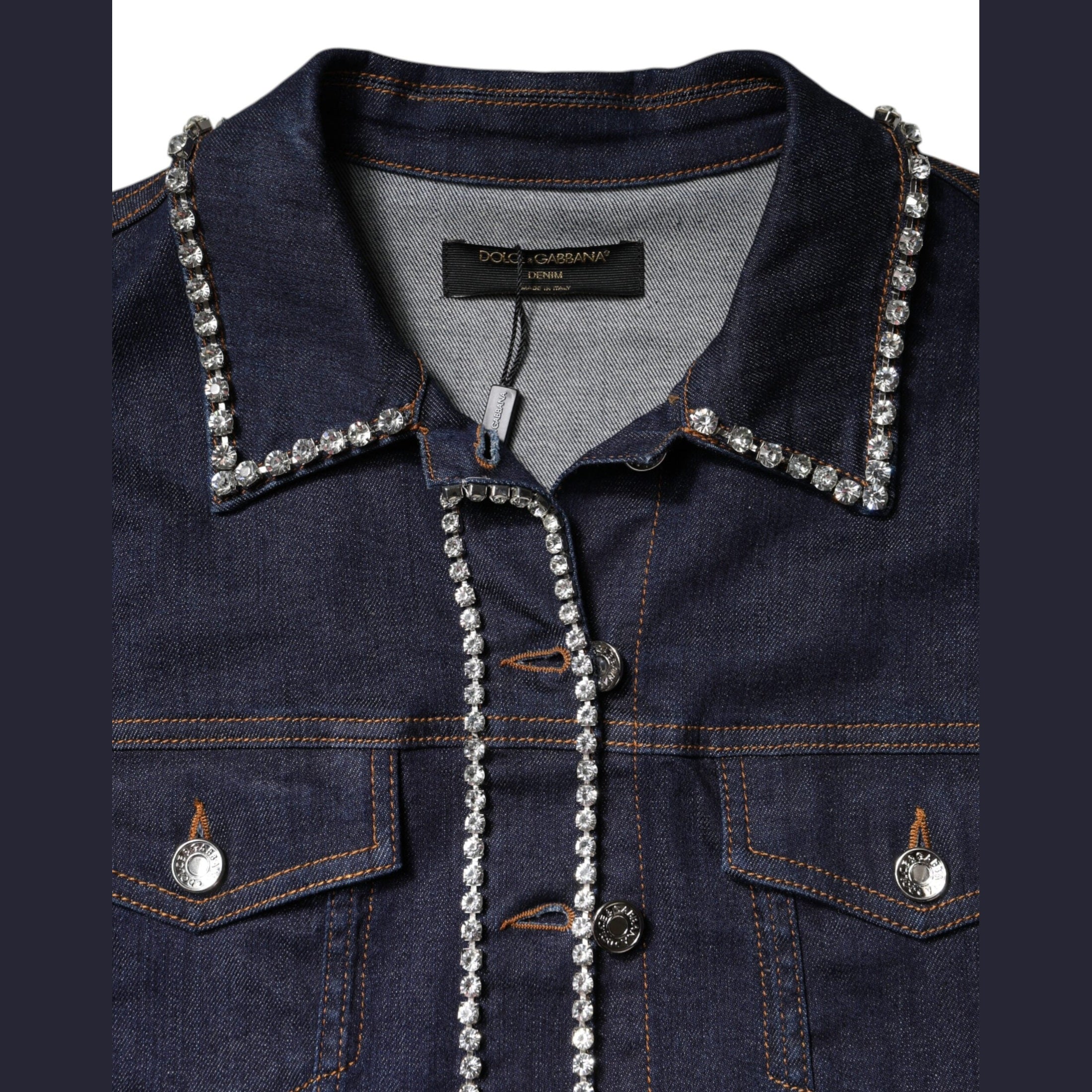 Dolce & Gabbana Blue Denim Cotton Crystal Embellished Jacket
