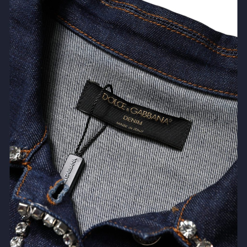 Dolce & Gabbana Blue Denim Cotton Crystal Embellished Jacket