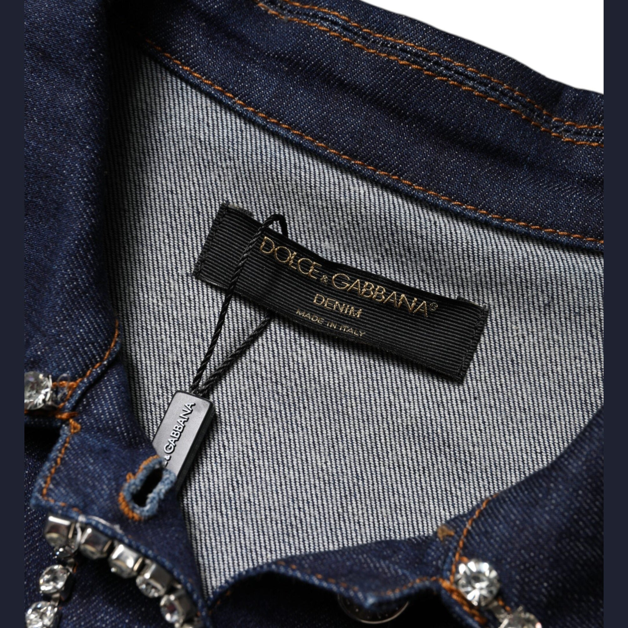 Dolce & Gabbana Blue Denim Cotton Crystal Embellished Jacket