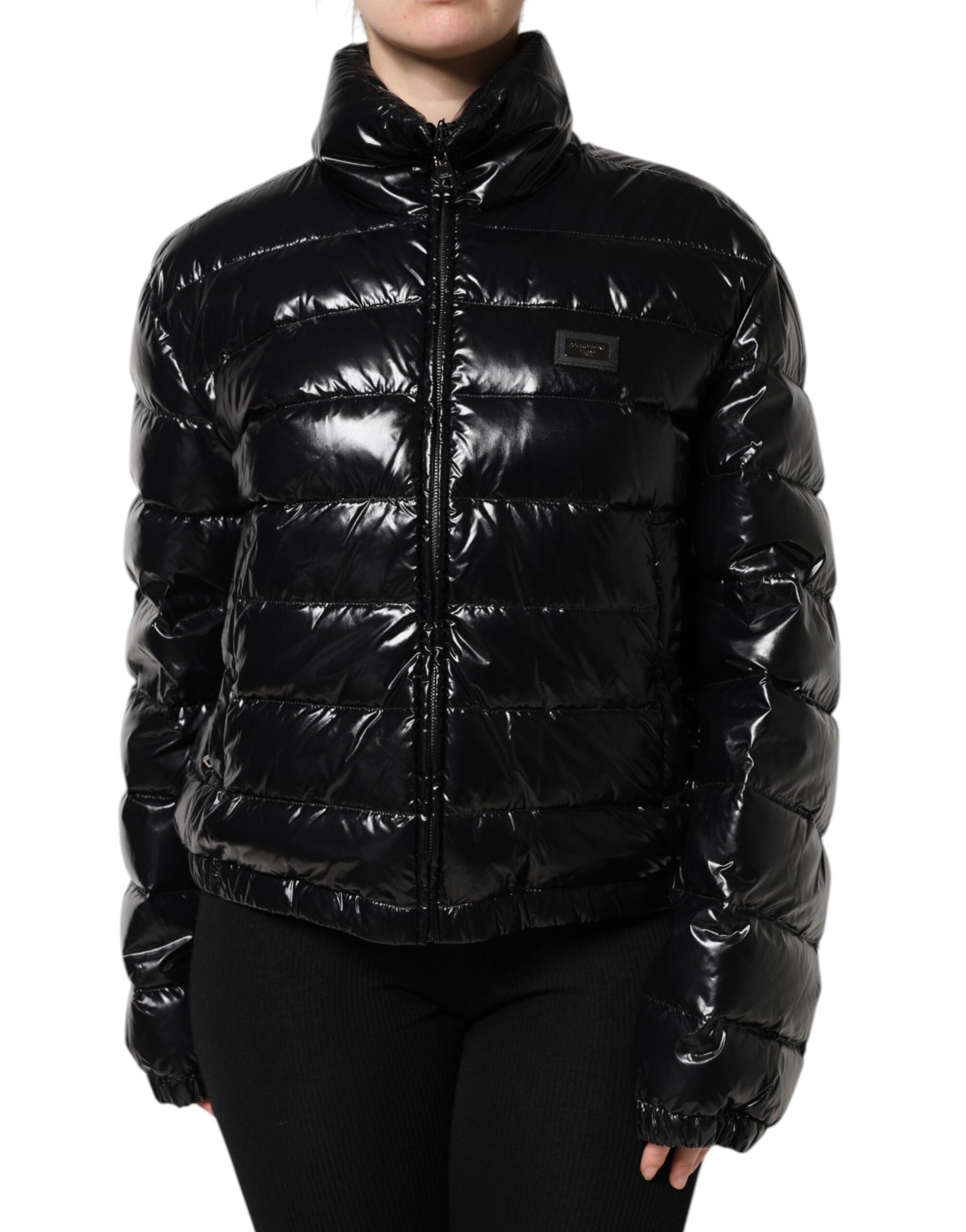 Dolce & Gabbana Black Logo Plaque Full Zip Puffer Jacket Dolce & Gabbana