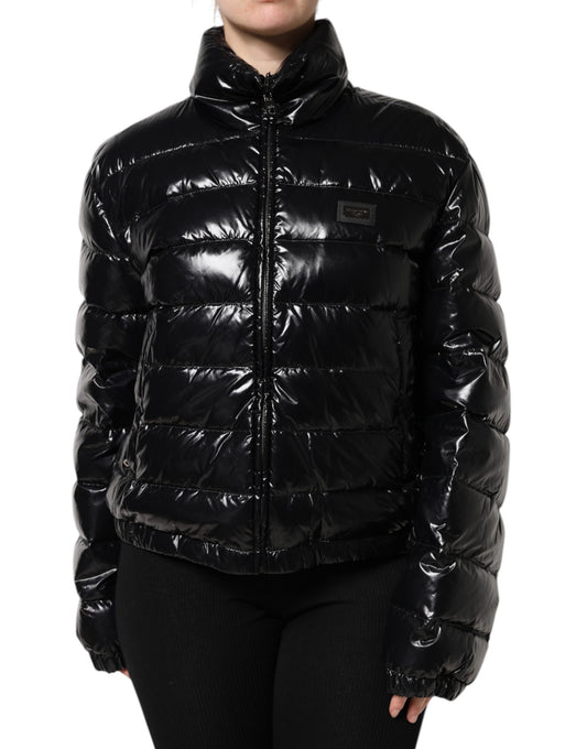 Dolce & Gabbana Black Logo Plaque Full Zip Puffer Jacket Dolce & Gabbana