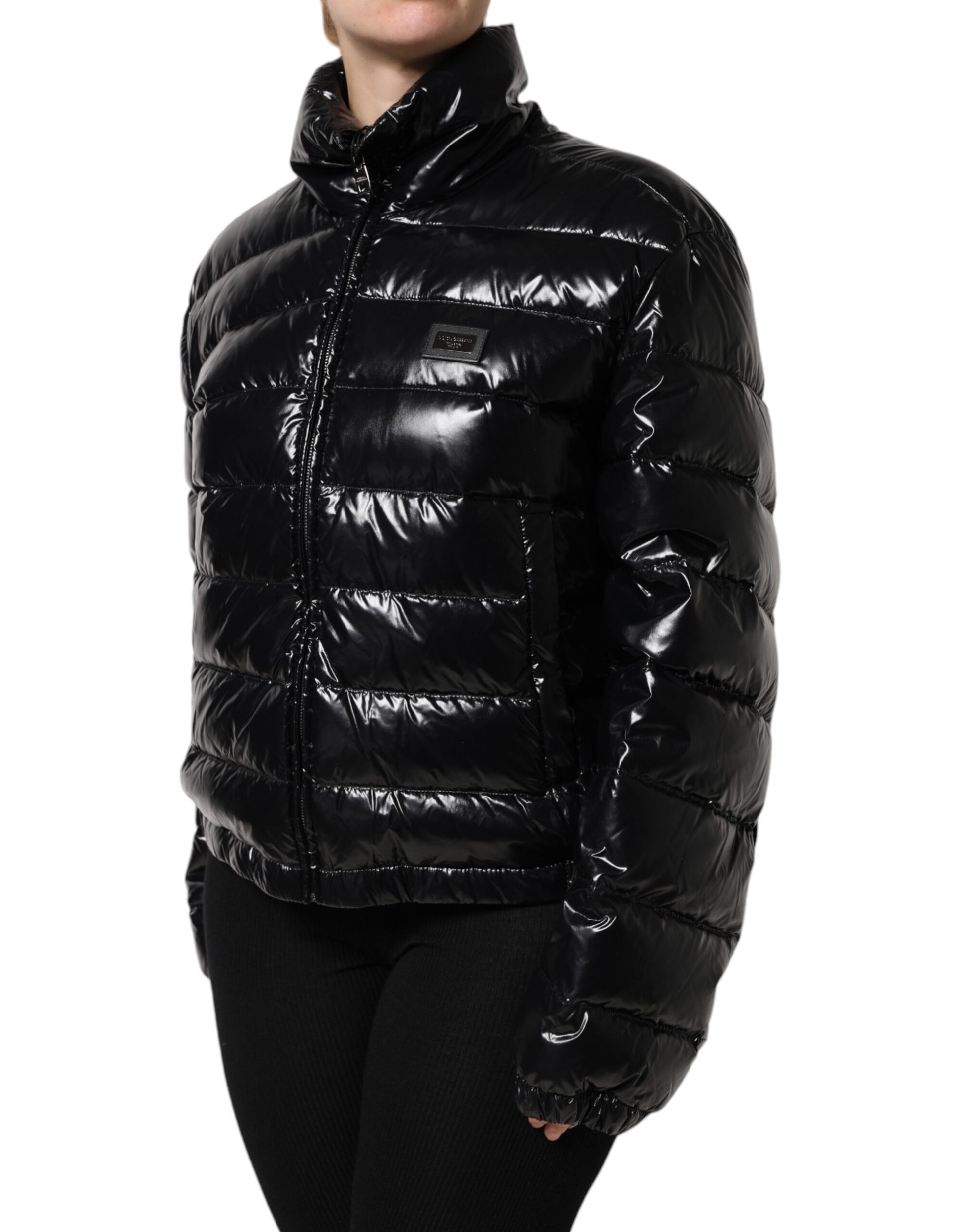 Dolce & Gabbana Black Logo Plaque Full Zip Puffer Jacket Dolce & Gabbana