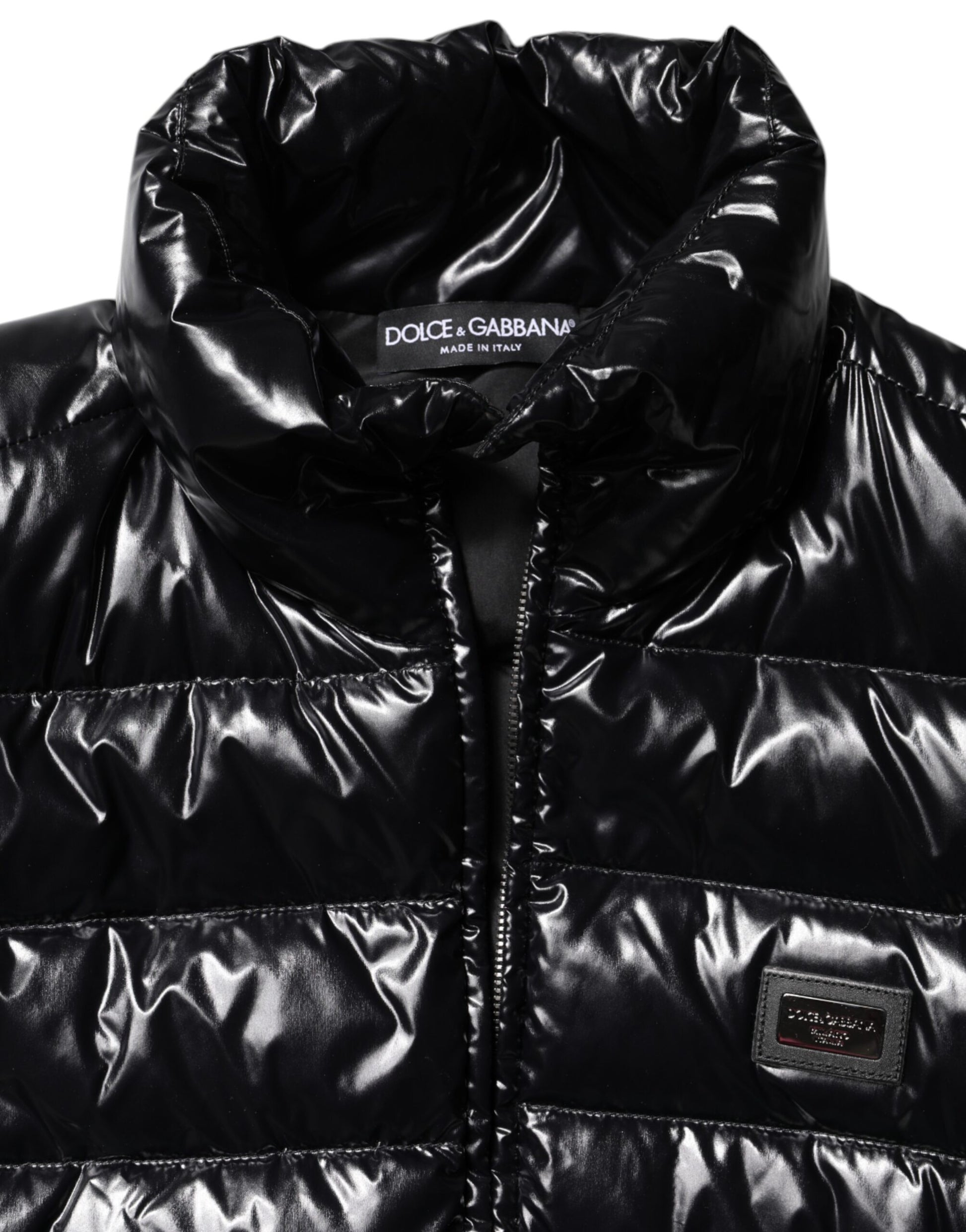 Dolce & Gabbana Black Logo Plaque Full Zip Puffer Jacket Dolce & Gabbana