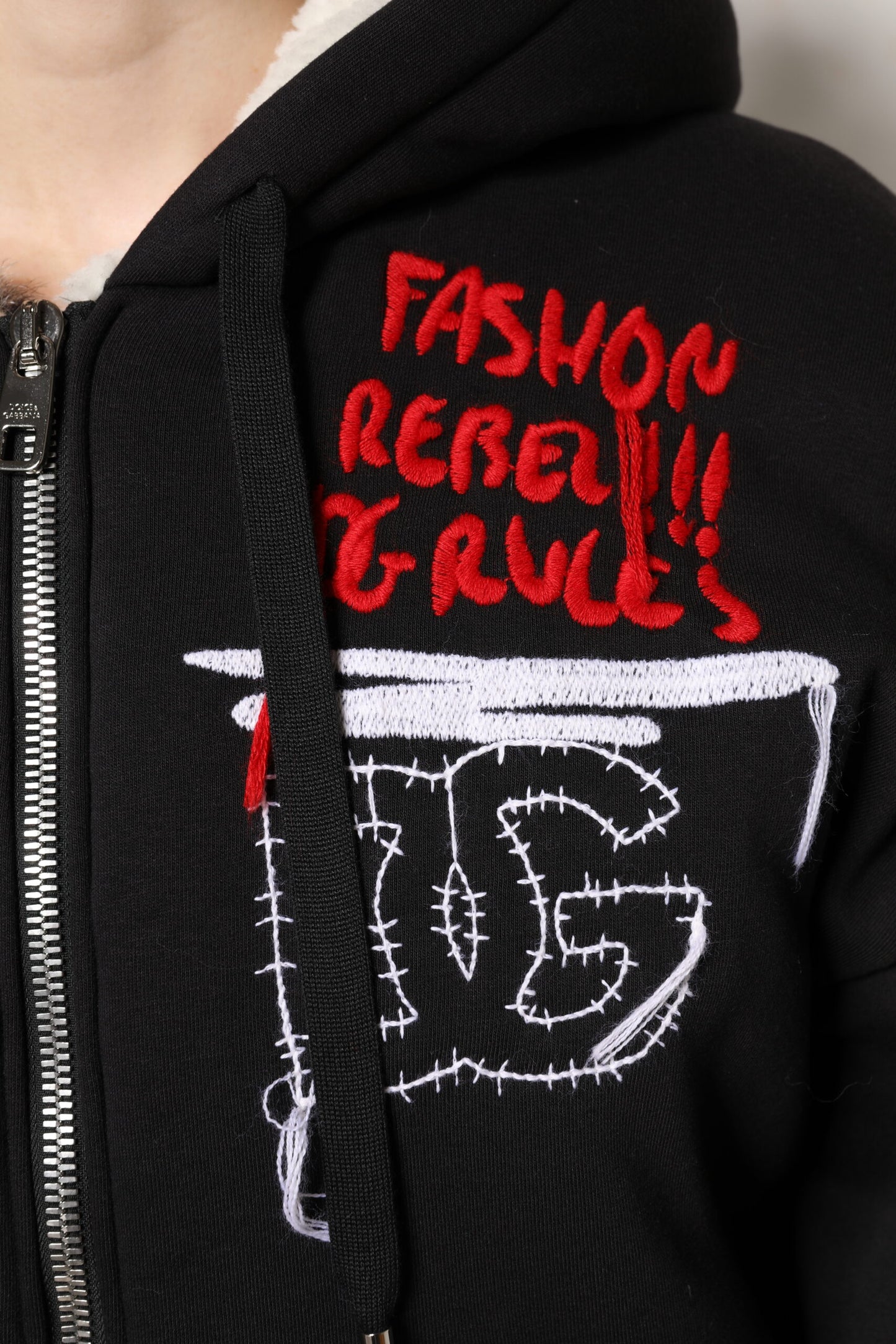 Dolce & Gabbana Black Embroidered Full Zip Hooded Jacket Dolce & Gabbana