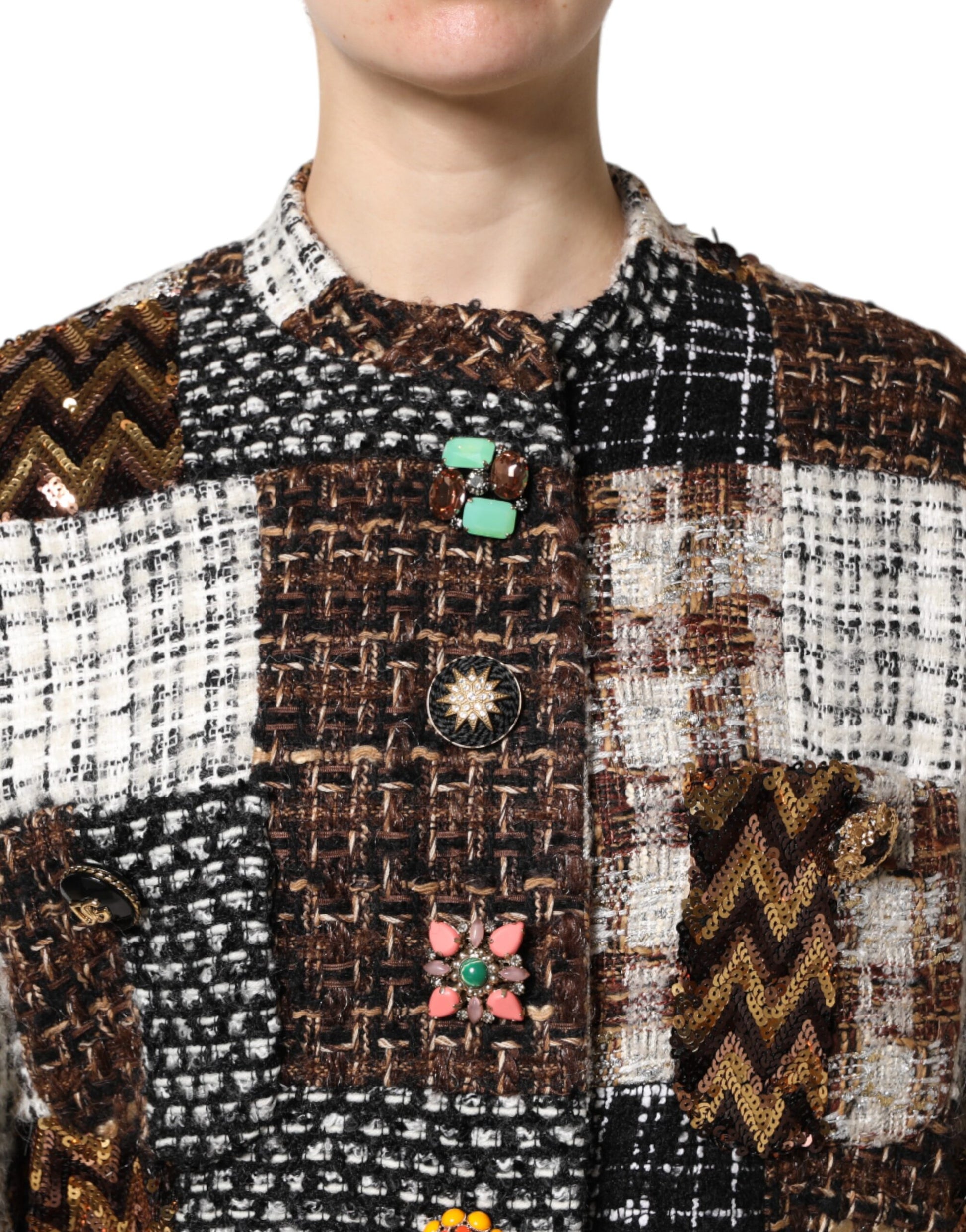 Dolce & Gabbana Multicolor Patchwork Button Down Jacket Dolce & Gabbana