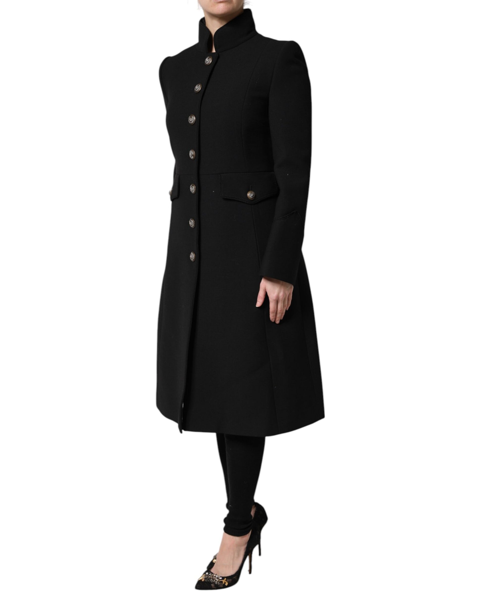 Dolce & Gabbana Black Wool Single Breasted Trench Coat Jacket Dolce & Gabbana