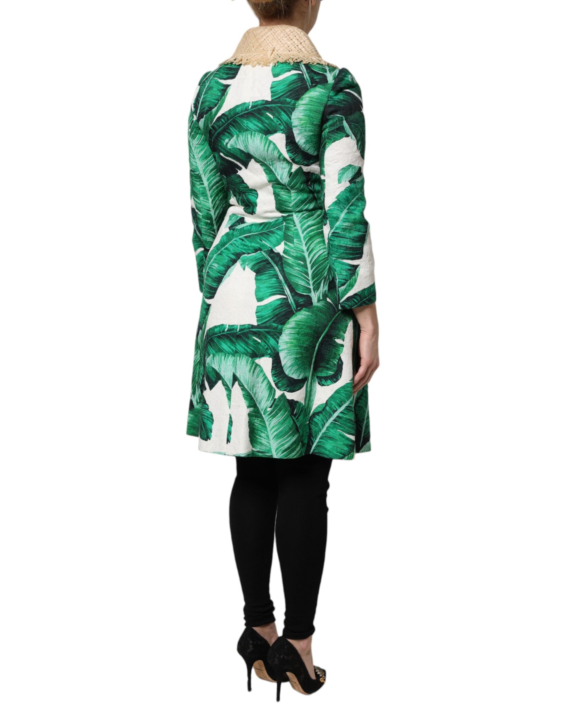 Dolce & Gabbana Multicolor Leaf Print Embellished Trenchcoat Jacket Dolce & Gabbana