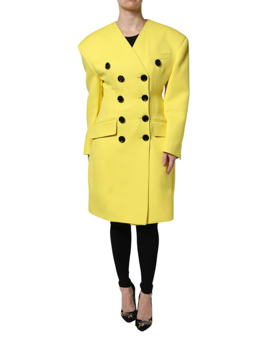 Dolce & Gabbana Yellow Double Breasted Trench Coat Jacket Dolce & Gabbana