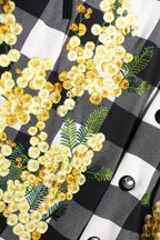 Dolce & Gabbana Black White Check Floral Button Down Jacket
